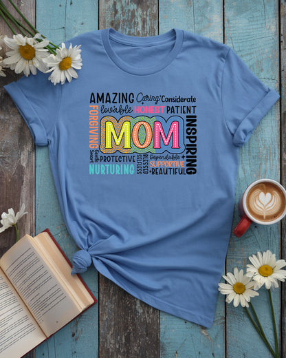 Mom Word Art Tee, Celebrating Motherhood Design