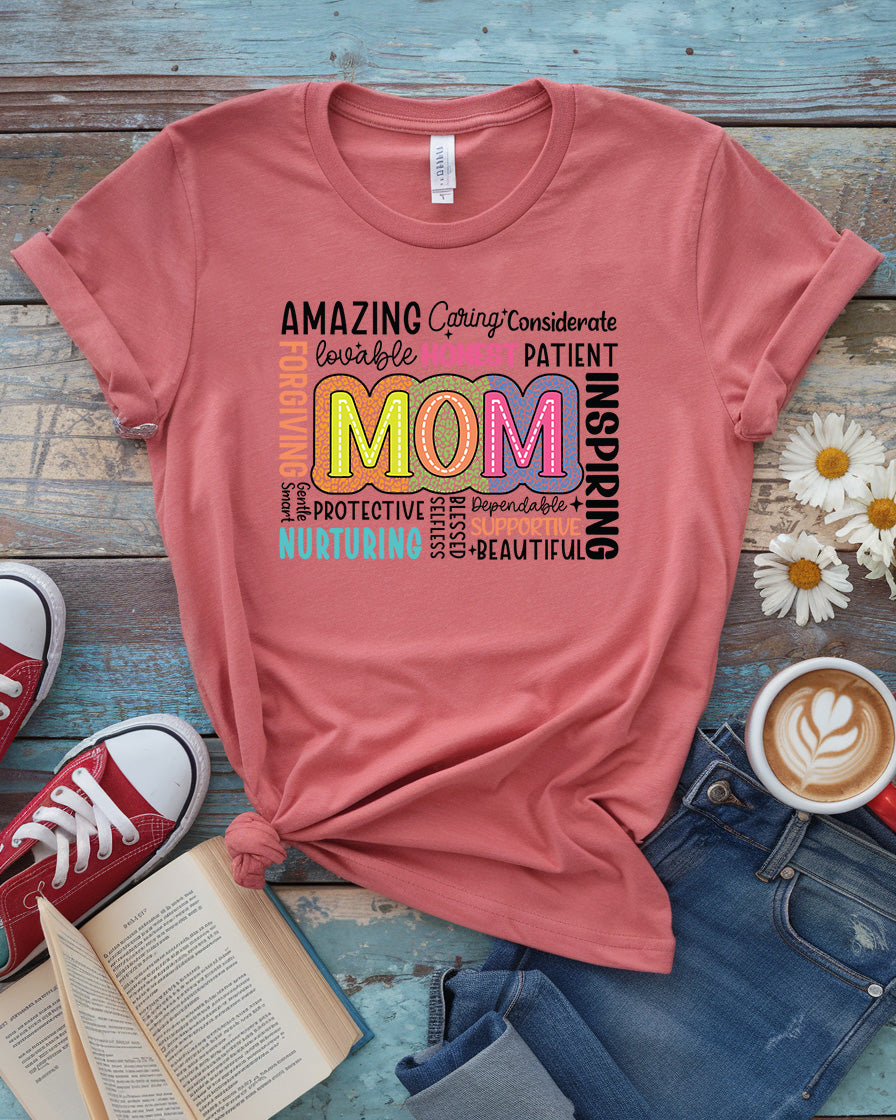 Mom Word Art Tee, Celebrating Motherhood Design