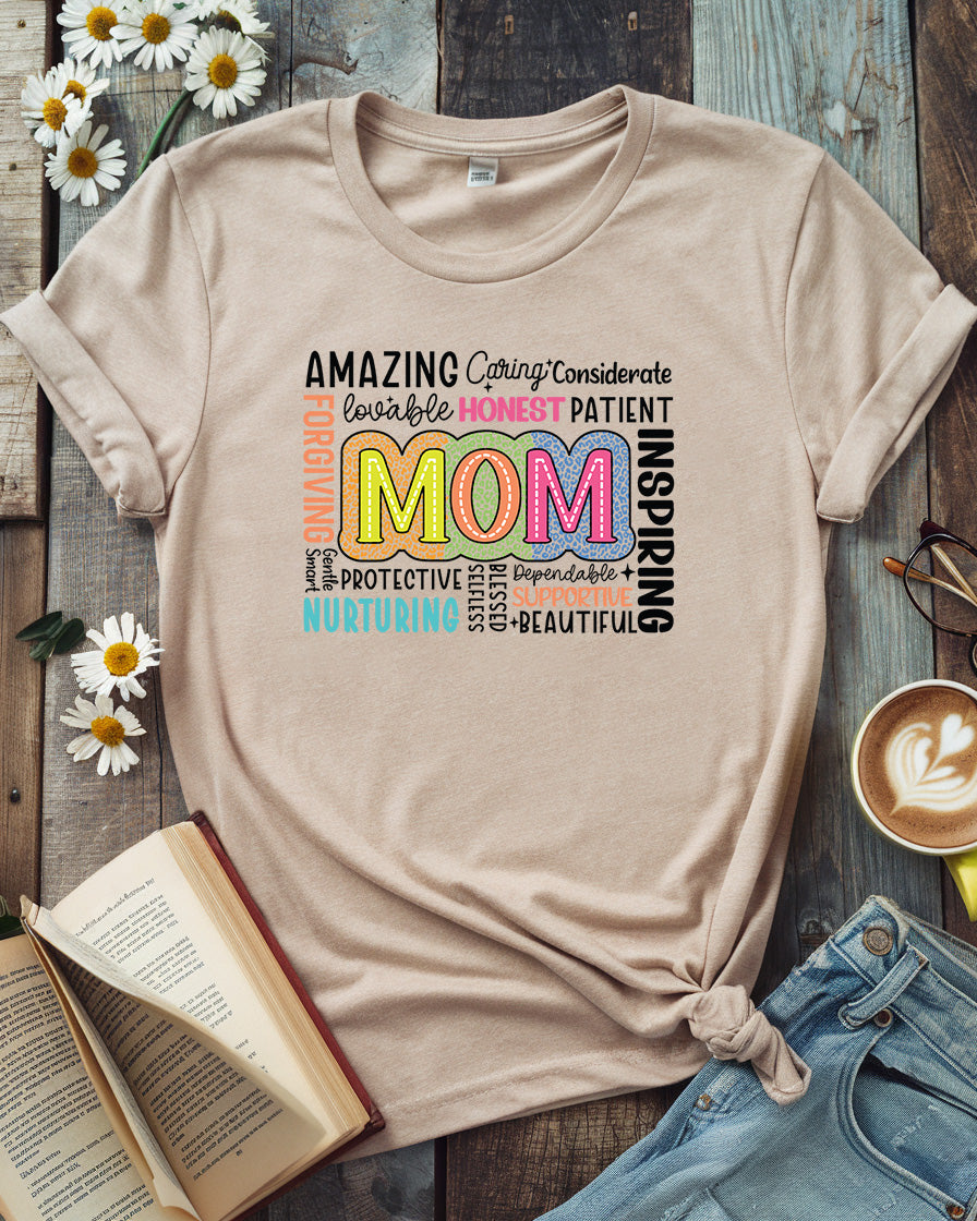 Mom Word Art Tee, Celebrating Motherhood Design