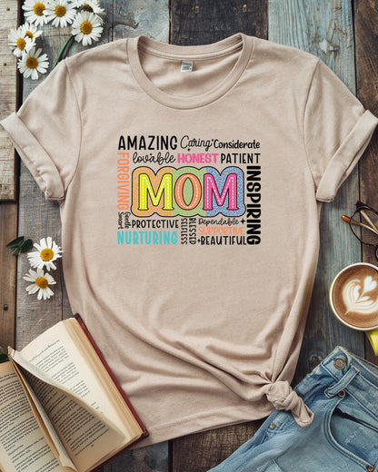 Mom Word Art Tee, Celebrating Motherhood Design