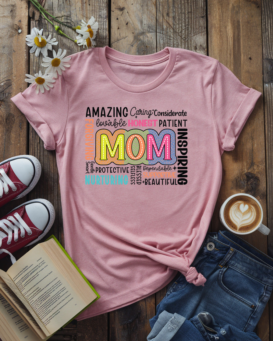 Mom Word Art Tee, Celebrating Motherhood Design