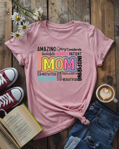 Mom Word Art Tee, Celebrating Motherhood Design