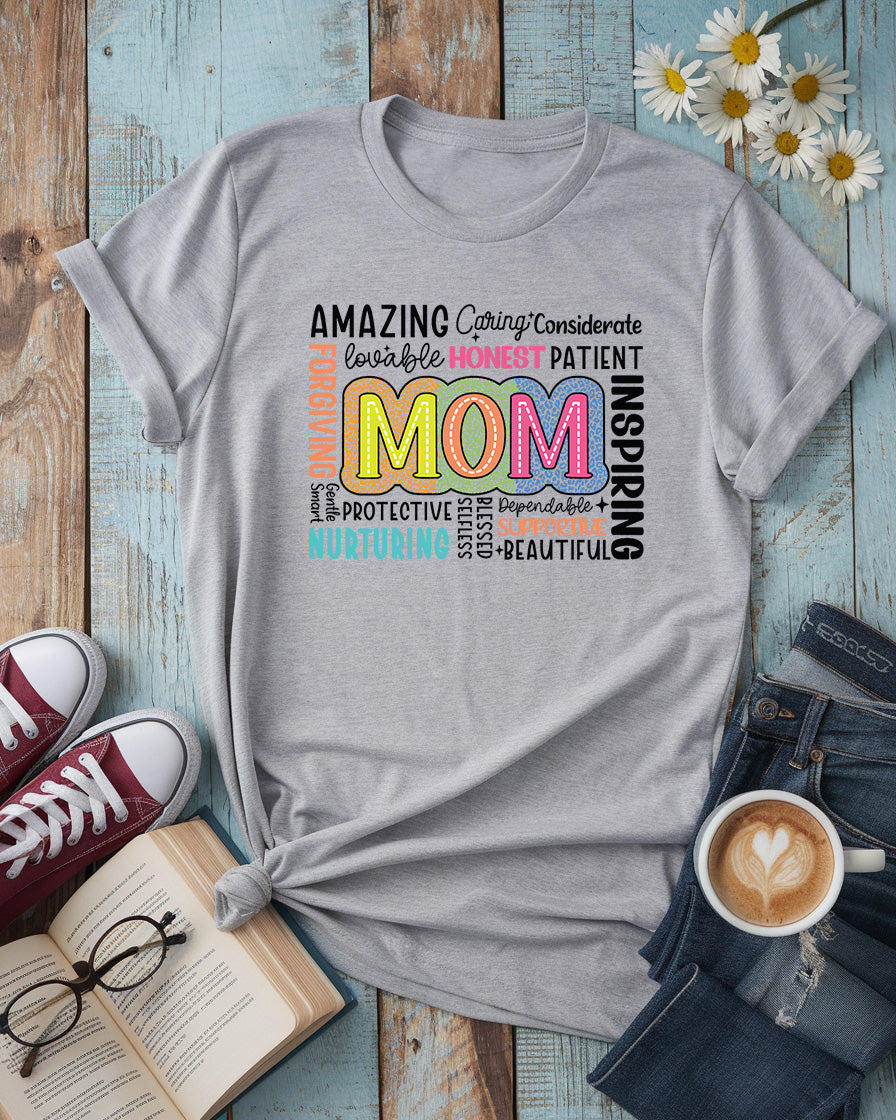 Mom Word Art Tee, Celebrating Motherhood Design