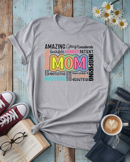 Mom Word Art Tee, Celebrating Motherhood Design