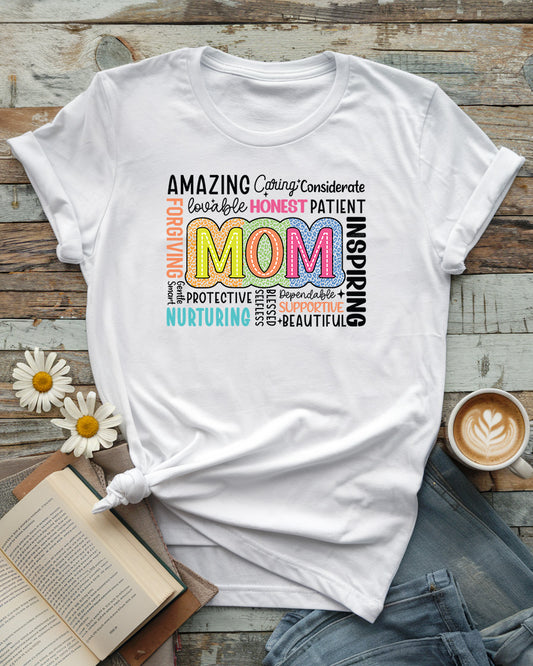 Mom Word Art Tee, Celebrating Motherhood Design