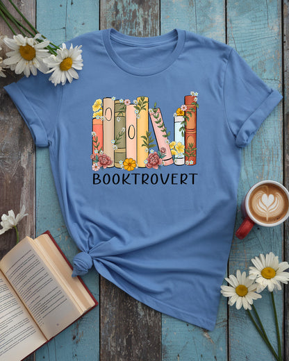 Booktrovert Tee, Floral Bookshelf Design