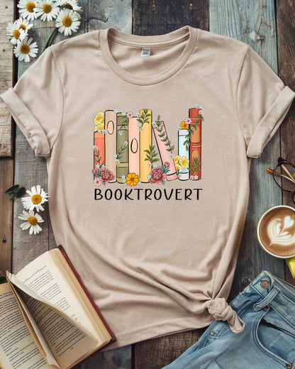 Booktrovert Tee, Floral Bookshelf Design