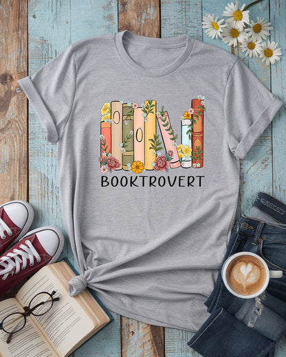Booktrovert Tee, Floral Bookshelf Design