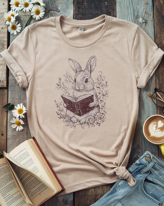 Bookish Bunny Tee, Adorable Rabbit Reading