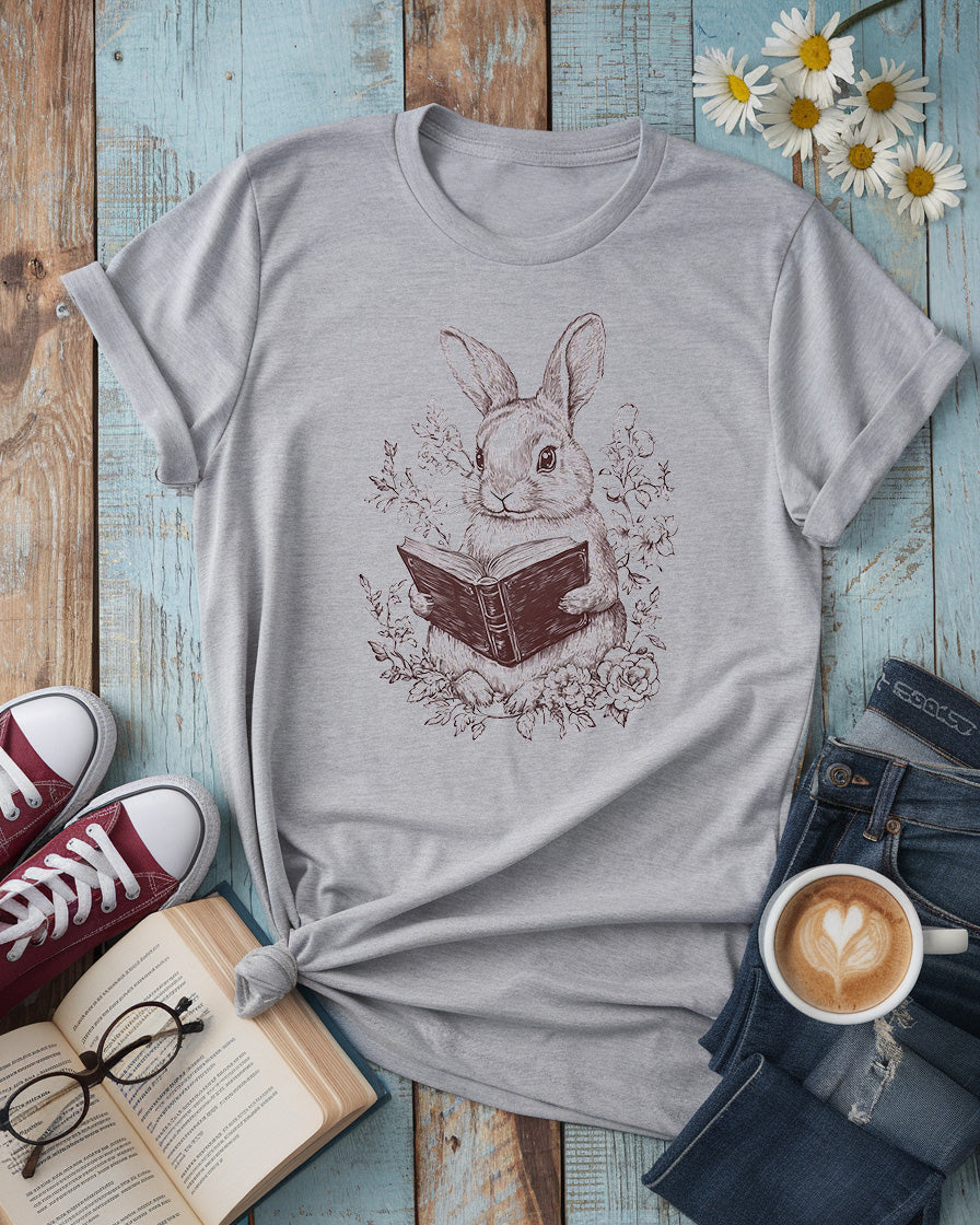 Bookish Bunny Tee, Adorable Rabbit Reading