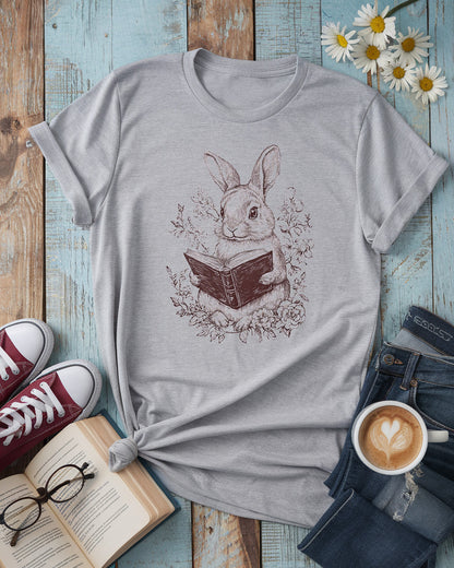 Bookish Bunny Tee, Adorable Rabbit Reading