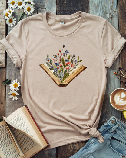 Blooming Books Tee, Watercolor Floral Book