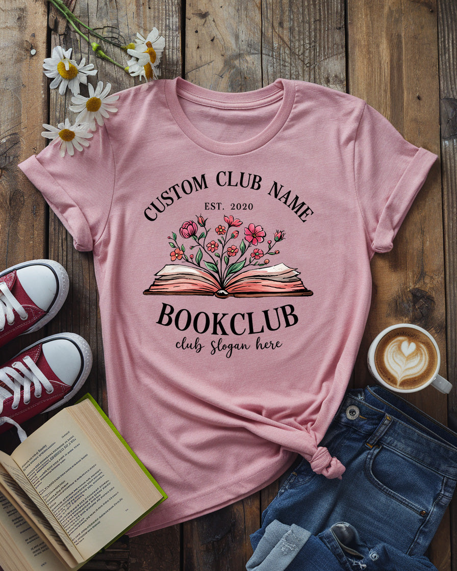 Custom Book Club Tee, Personalized Floral Design
