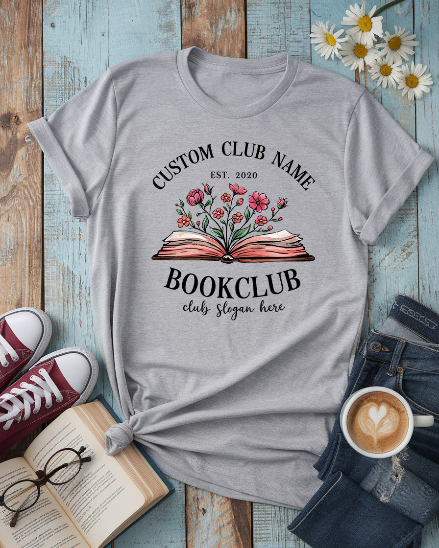 Custom Book Club Tee, Personalized Floral Design