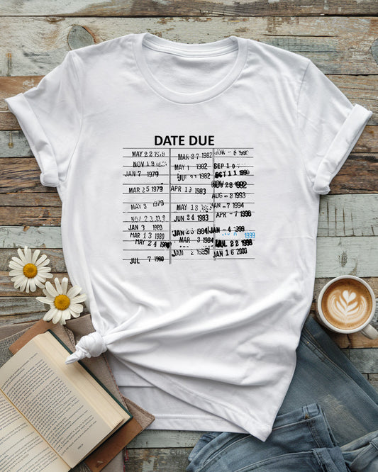 Library Card Due Date Tee, Nostalgic Book Lover