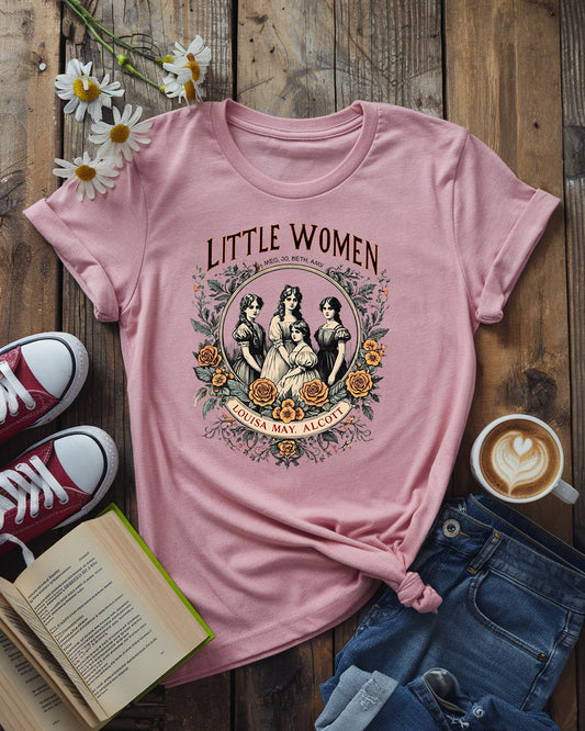 Little Women Literary Tee, Louisa May Alcott Floral Design
