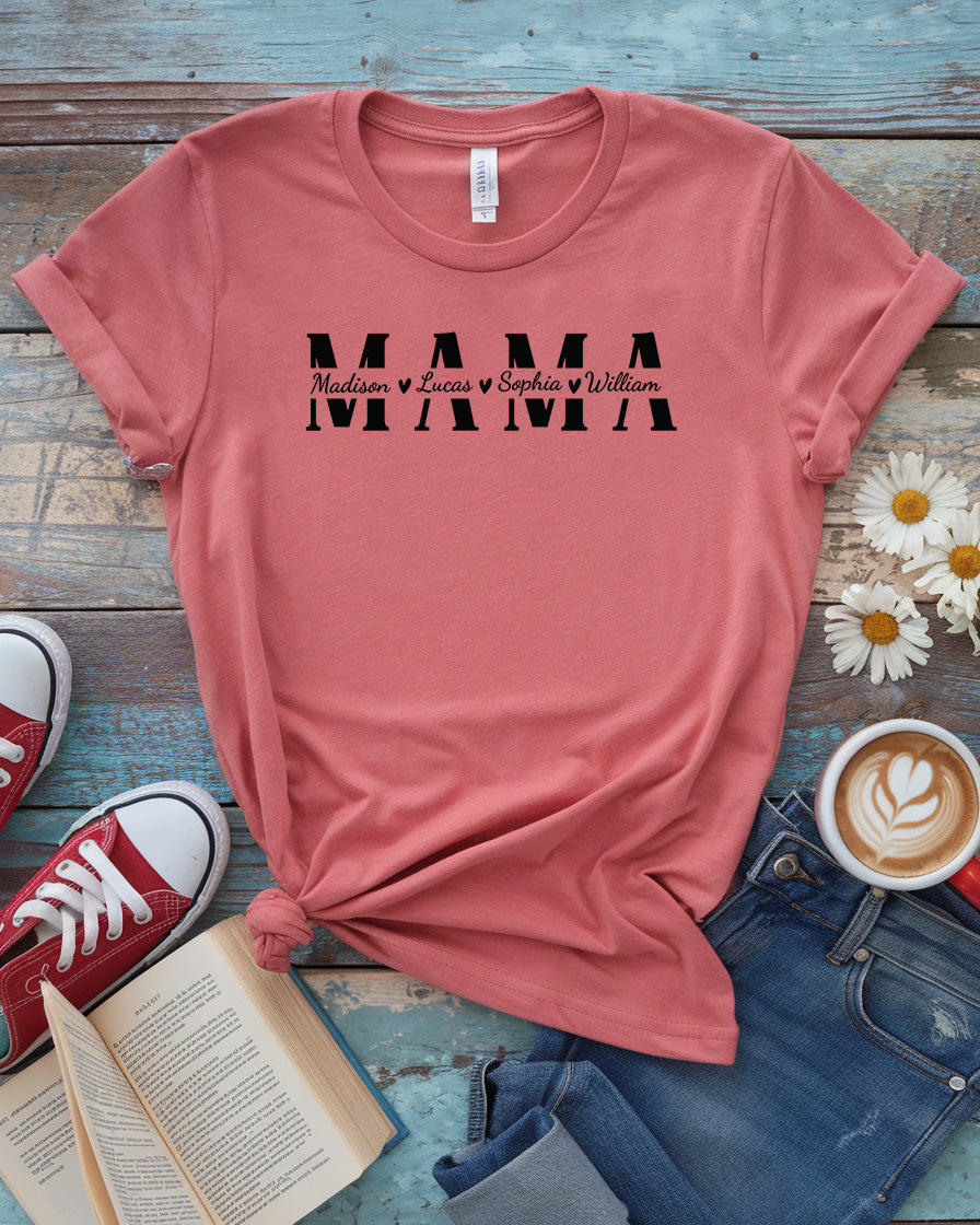 Custom Mama T-Shirt with Kids’ Names, Personalized Mother’s Day Gift