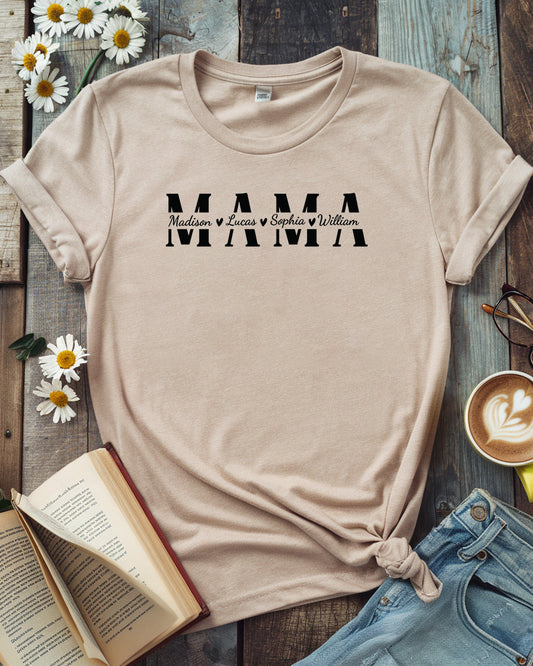 Custom Mama T-Shirt with Kids’ Names, Personalized Mother’s Day Gift