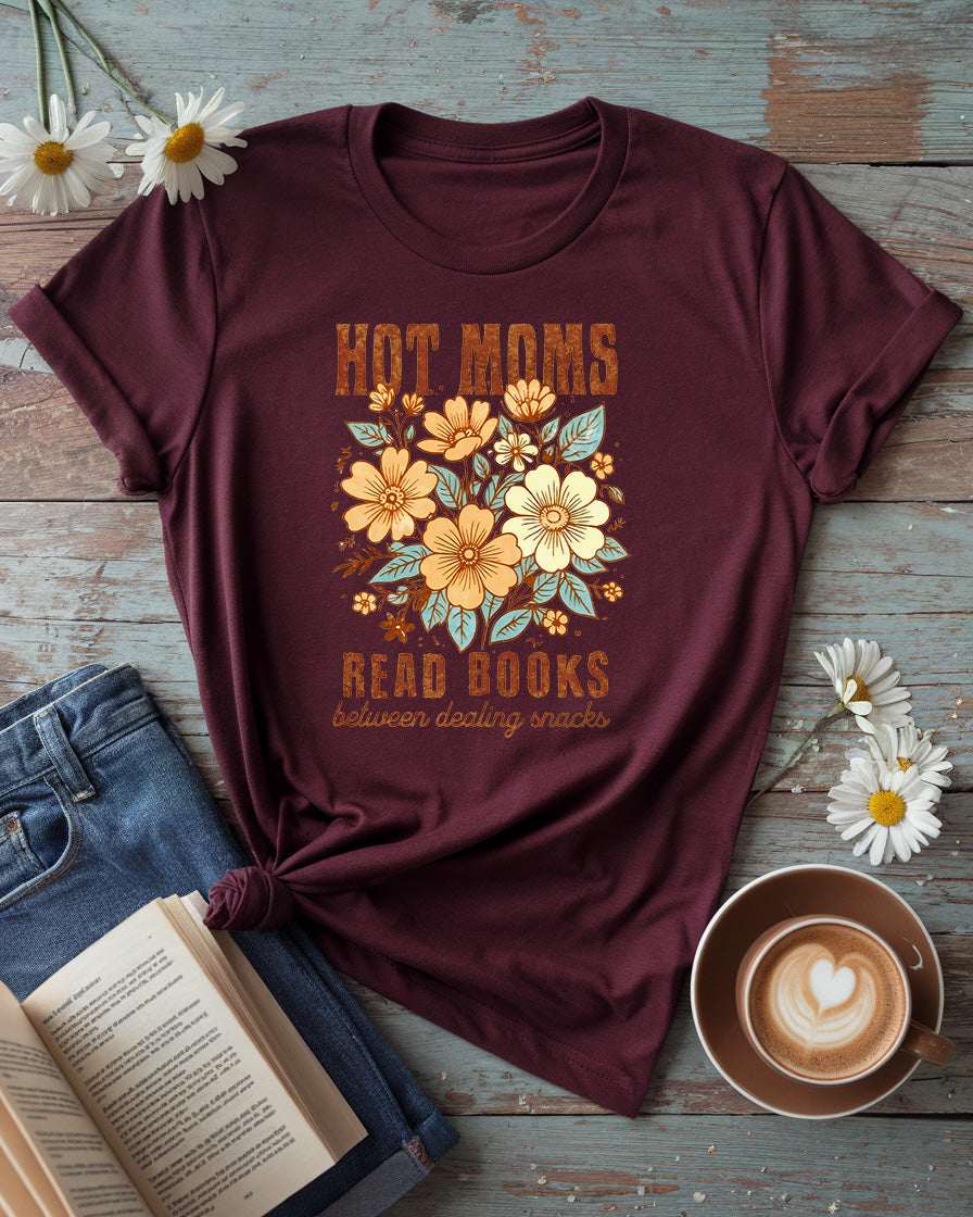 Hot Moms Read Books Tee, Floral Retro Book Lover
