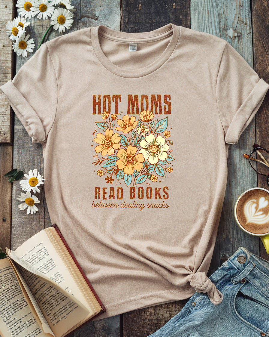 Hot Moms Read Books Tee, Floral Retro Book Lover