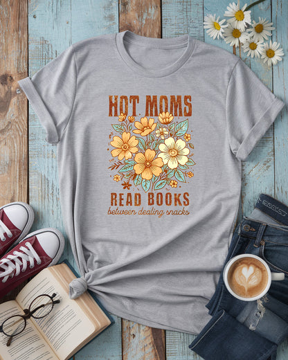 Hot Moms Read Books Tee, Floral Retro Book Lover