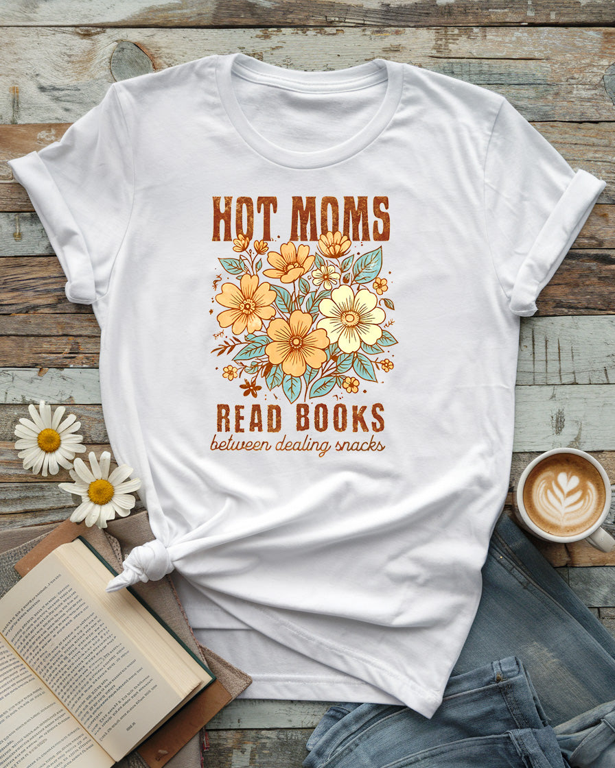 Hot Moms Read Books Tee, Floral Retro Book Lover