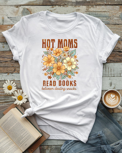 Hot Moms Read Books Tee, Floral Retro Book Lover
