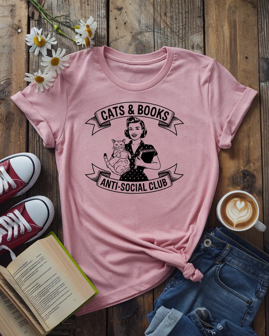 Cats & Books Anti-Social Club Tee