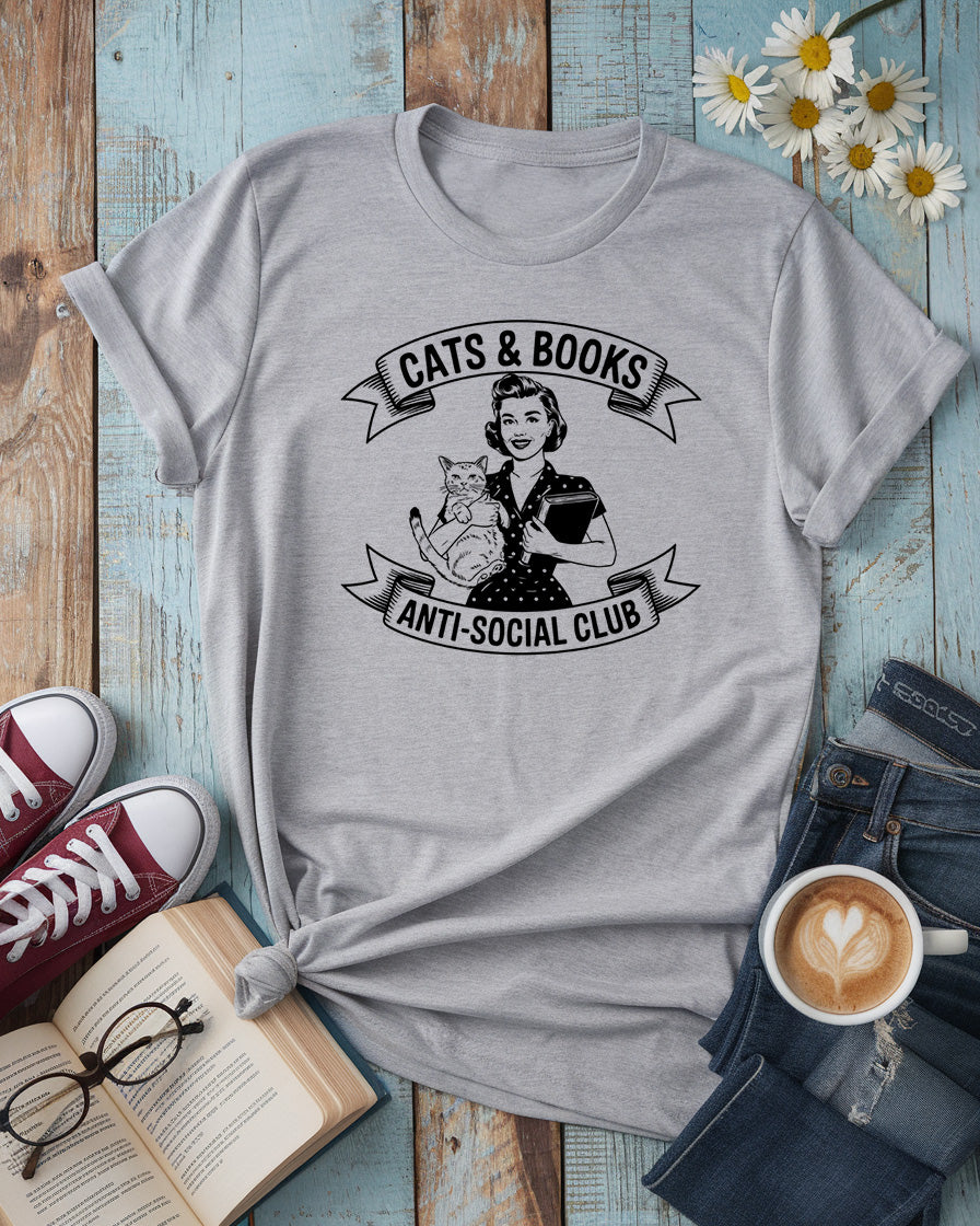 Cats & Books Anti-Social Club Tee