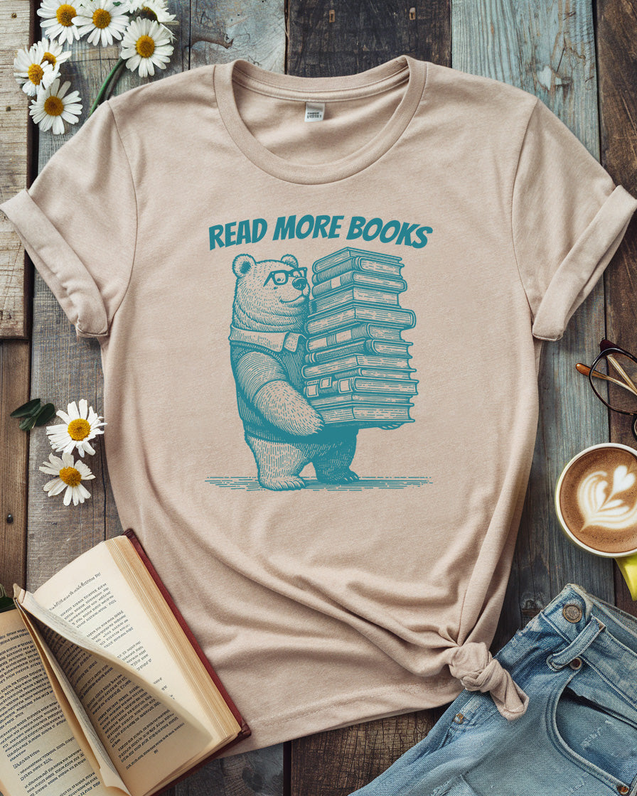 Read More Books Tee, Vintage Bookish Bear