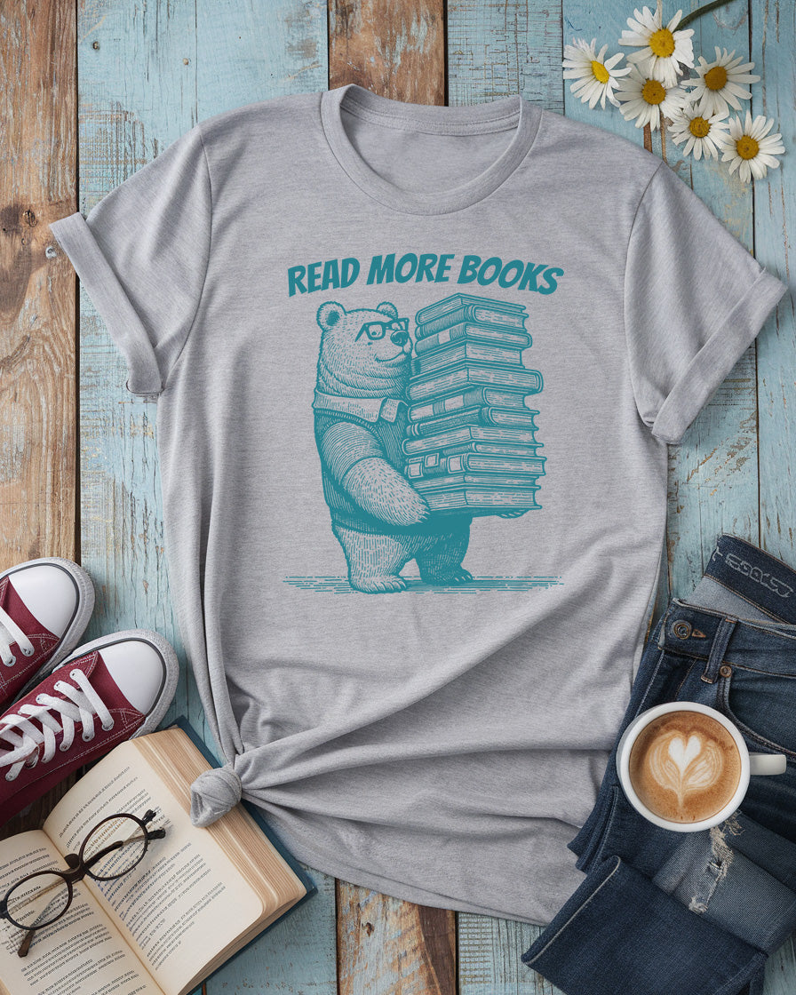 Read More Books Tee, Vintage Bookish Bear