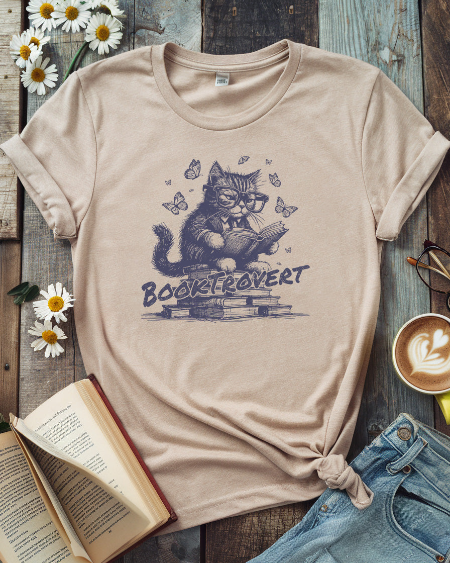 Booktrovert, Cute Cat Book Lover Tee