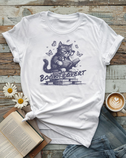 Booktrovert, Cute Cat Book Lover Tee