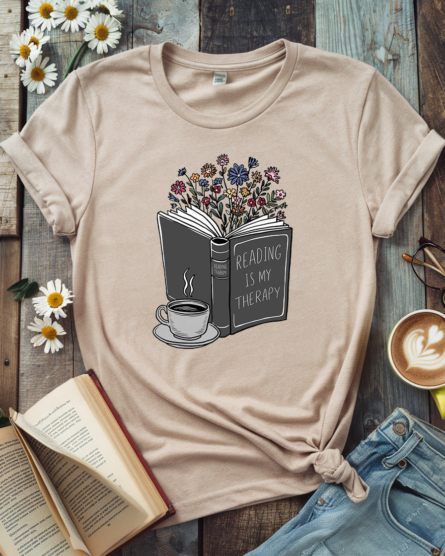 Reading Is My Therapy Shirt, Floral Book Lover Tee