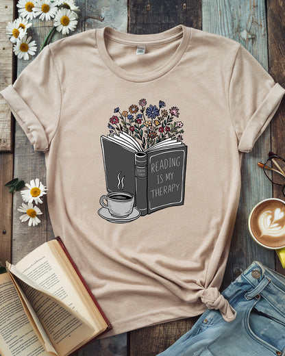 Reading Is My Therapy Shirt, Floral Book Lover Tee