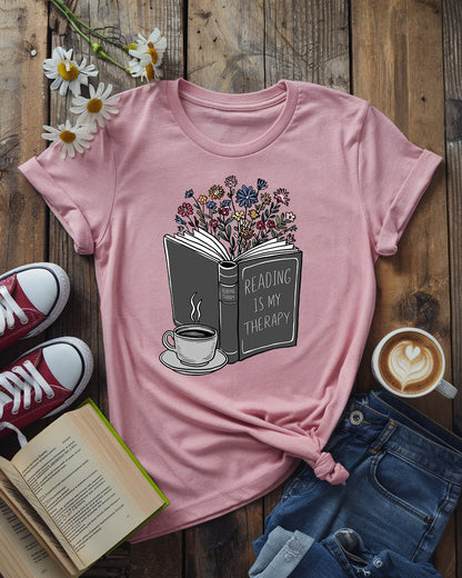 Reading Is My Therapy Shirt, Floral Book Lover Tee