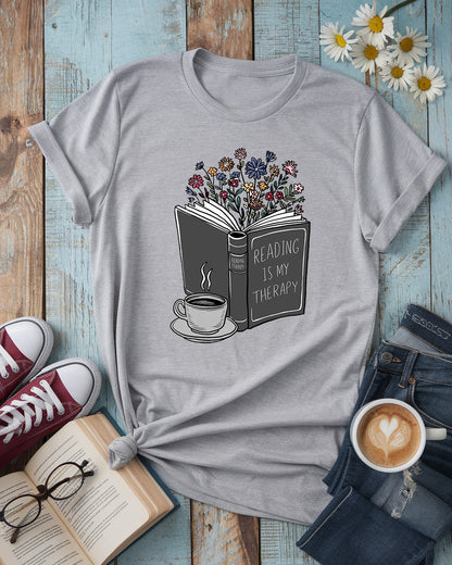Reading Is My Therapy Shirt, Floral Book Lover Tee