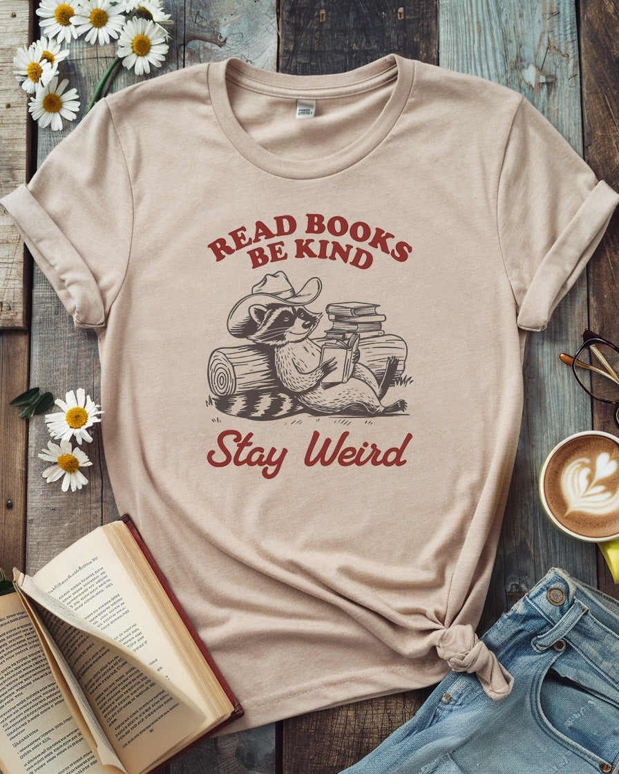Read Books Be Kind Stay Weird Tee