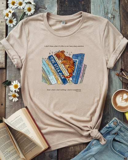Deep Feelings Cat & Book Stack Tee