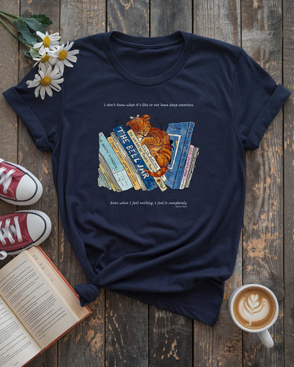 Deep Feelings Cat & Book Stack Tee