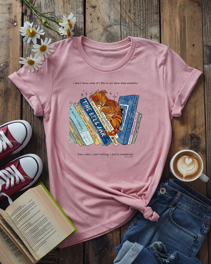 Deep Feelings Cat & Book Stack Tee