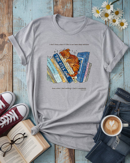 Deep Feelings Cat & Book Stack Tee