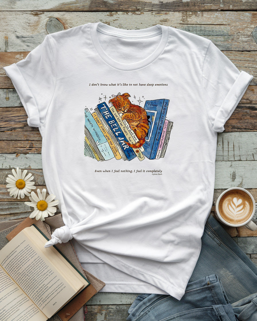 Deep Feelings Cat & Book Stack Tee