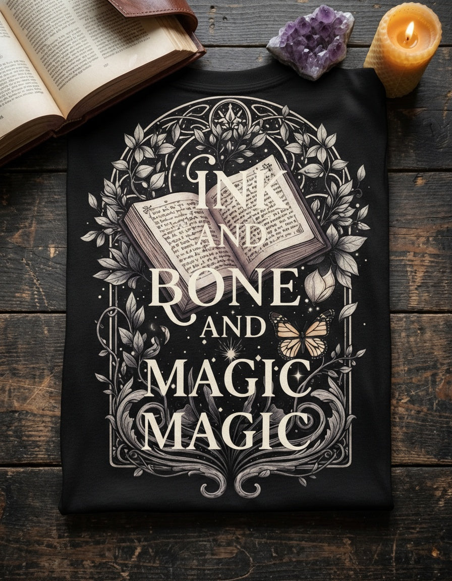 Ink and Bone and Magic — Romantasy Tee in Navy
