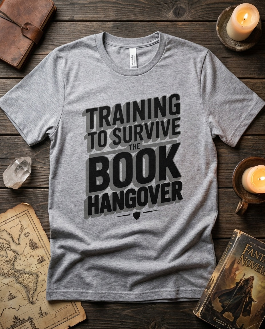 Training To Survive The Book Hangover t-shirt in Maroon - romantasy book lover tee