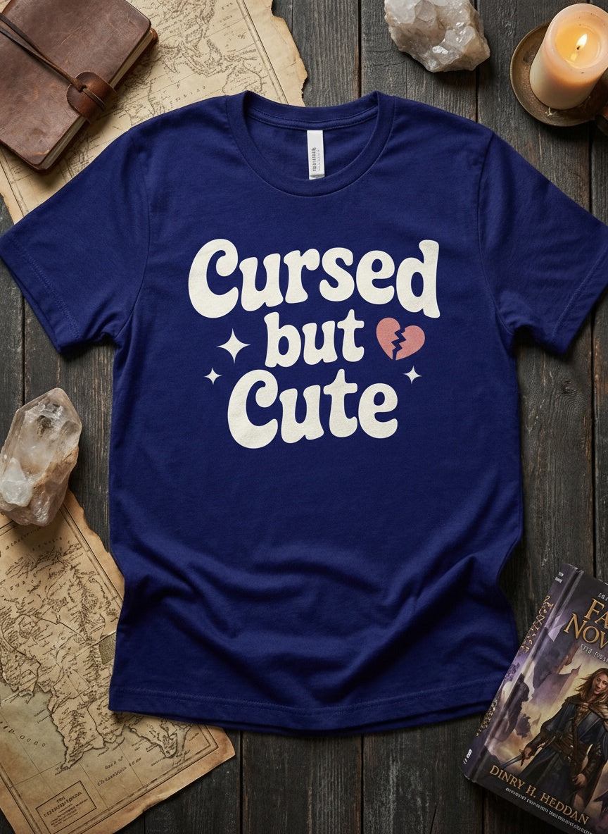 Cursed But Cute t-shirt in Athletic Heather - romantasy book lover tee