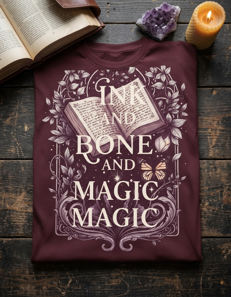 Ink and Bone and Magic — Romantasy Tee in Athletic Heather